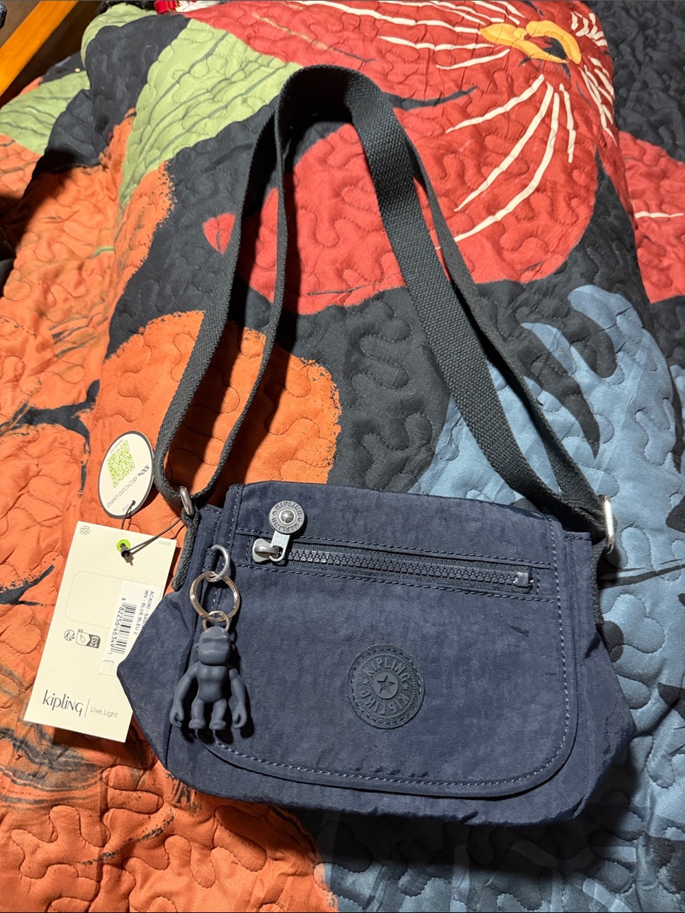 Kipling Navy Blue Crossbody Bag with Monkey Charm